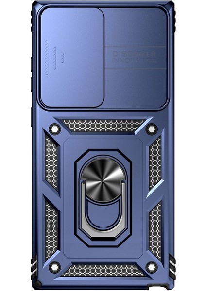 Samsung Galaxy S23 Ultra Sürgülü Kamera Koruyucu Metal Halka Ayaklı Stand Çizilmez Kılıf Case