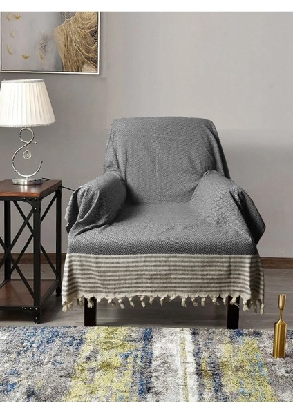 Buldan Işi Kolları Örten Tekli ve Üçlü Pamuk Dokuma Çekyat Koltuk Örtüsü Takımı 3-3-1-1 Antrasit fırsatları