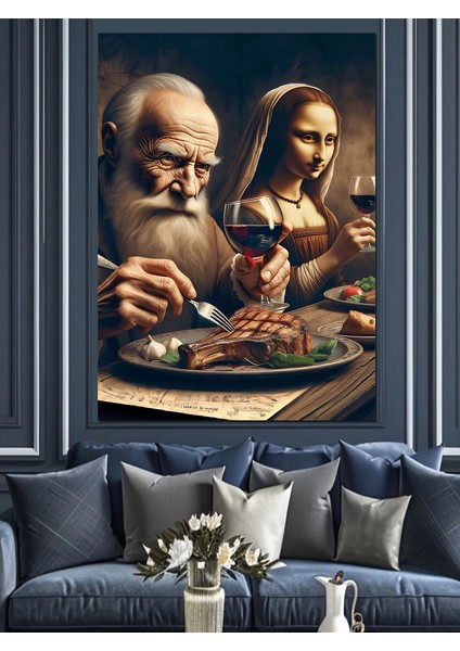 Leonardo ve Mona Lisa Dekoratif Kanvas - Mdf Ahşap Tablo