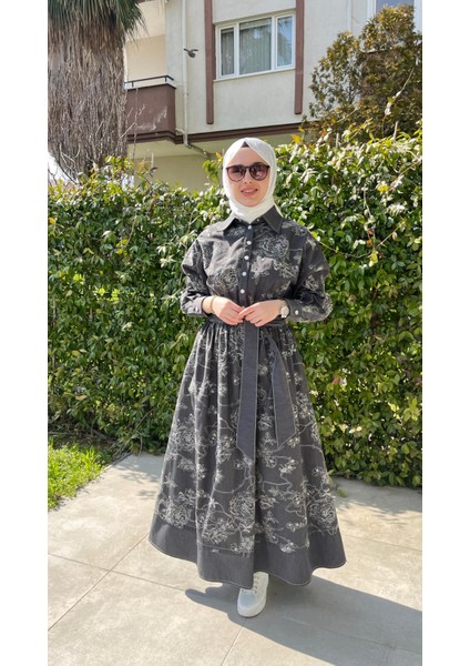 Desenli Gömlek Yaka Elbise