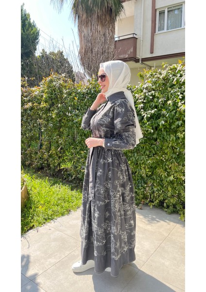 Desenli Gömlek Yaka Elbise