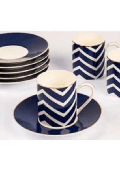 Blue Lines Kahve Fincan 2'li Lacivert Gold Yıldız Çizgili Lacivert Porselen Sade Şık Silindir