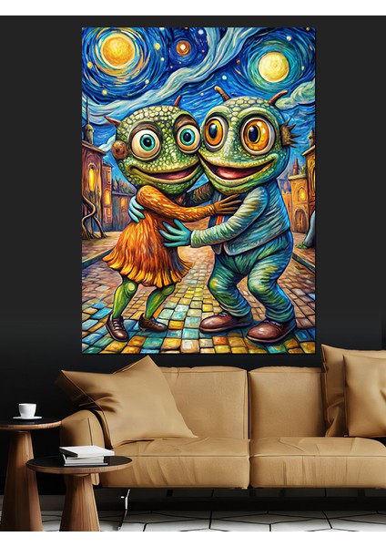 Van Gogh Stili Sarılan Kurbağalar Dekoratif Kanvas - Mdf Ahşap Tablo modelleri