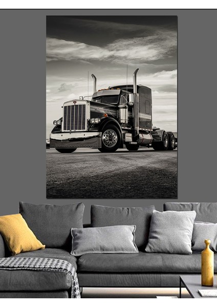 Siyah Beyaz Tır Dekoratif Kanvas - Mdf Ahşap Tablo