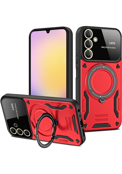 Samsung Galaxy A25 Uyumlu Magsafe Standlı Kamera Lens Koruma, Darbeye Dayanıklı Manyetik Kılıf