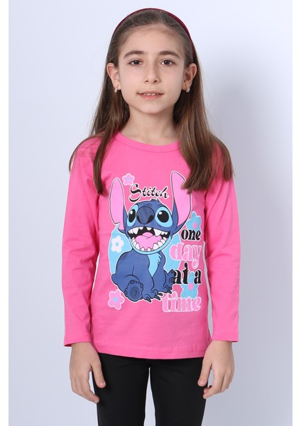 KIZ ÇOCUK UZUN KOLLU TSHİRT 4 MEVSİM BİSİKLET YAKA KARAKTER BASKILI C34