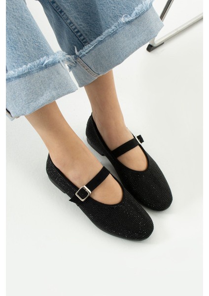 Parıltı Yuvarlak Burun Düz Taban Bant Detaylı Taşlı Günlük Kullanım Babet - Kahverengi fiyatları