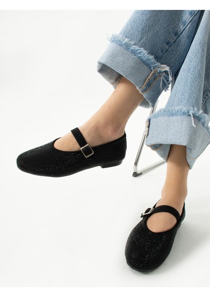 Parıltı Yuvarlak Burun Düz Taban Bant Detaylı Taşlı Günlük Kullanım Babet - Kahverengi modelleri