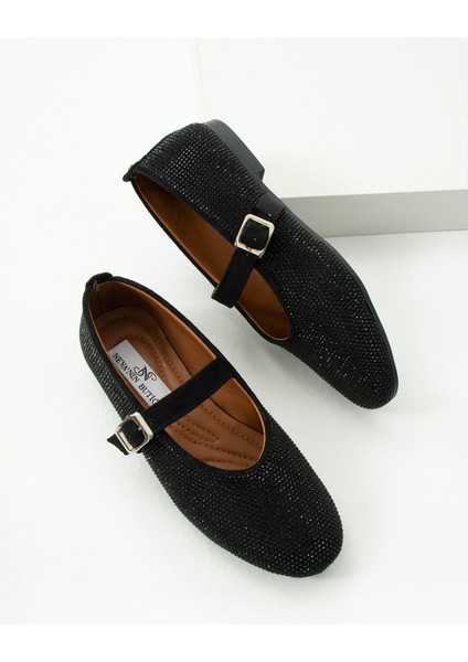 Parıltı Yuvarlak Burun Düz Taban Bant Detaylı Taşlı Günlük Kullanım Babet - Kahverengi fırsatları