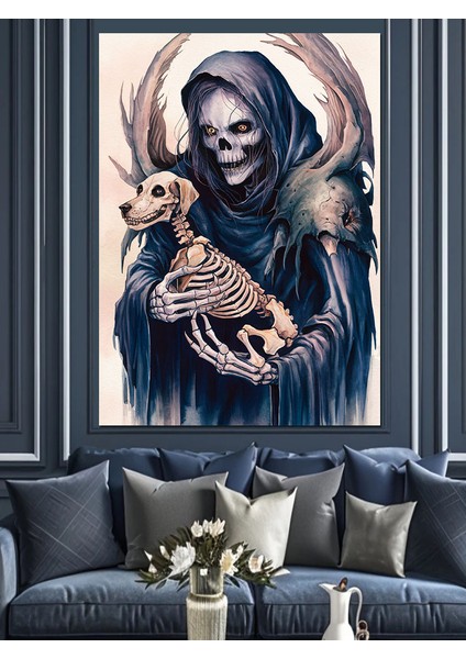 Ölüm Meleği ve Köpek Dekoratif Kanvas - Mdf Ahşap Tablo