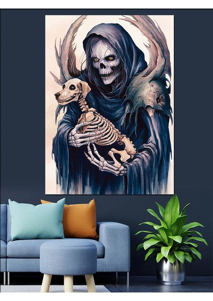 Ölüm Meleği ve Köpek Dekoratif Kanvas - Mdf Ahşap Tablo fırsatları