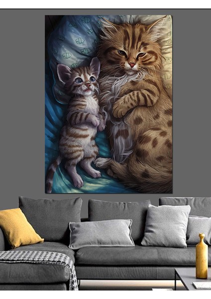 Yavru Kedi ve Annesi Dekoratif Kanvas - Mdf Ahşap Tablo modelleri