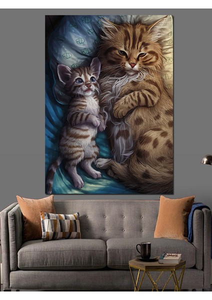 Yavru Kedi ve Annesi Dekoratif Kanvas - Mdf Ahşap Tablo fırsatları