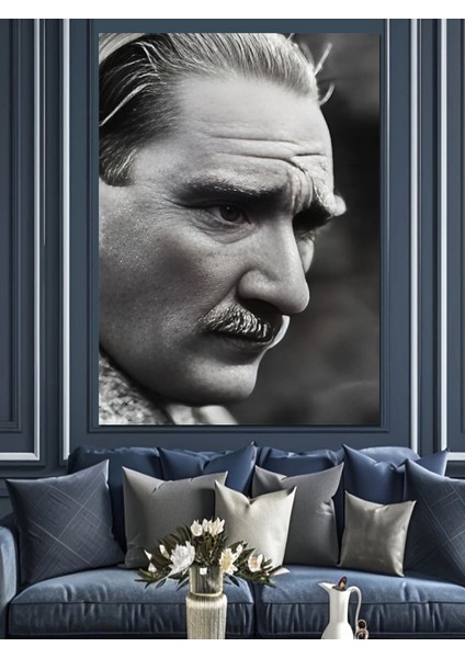 Siyah Beyaz Mustafa Kemal Atatürk Dekoratif Kanvas - Mdf Ahşap Tablo fiyatları