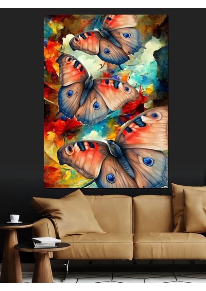 Pastel Renkli Kelebekler Dekoratif Kanvas - Mdf Ahşap Tablo