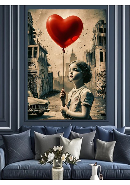 Kırmızı Kalp Şeklinde Uçan Balon Dekoratif Kanvas - Mdf Ahşap Tablo modelleri