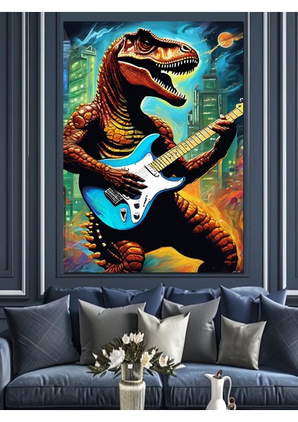 Gitar Çalan Dinazor Dekoratif Kanvas - Mdf Ahşap Tablo modelleri