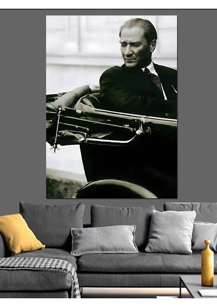 Mustafa Kemal Atatürk Arabada Dekoratif Kanvas - Mdf Ahşap Tablo modelleri