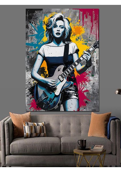 Gitarist Kız Dekoratif Kanvas - Mdf Ahşap Tablo