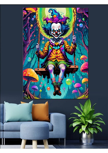 Palyaço ve Harikalar Diyarı Dekoratif Kanvas - Mdf Ahşap Tablo