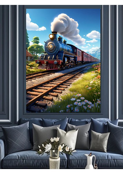 Sevimli Buharlı Tren Dekoratif Kanvas - Mdf Ahşap Tablo fiyatları