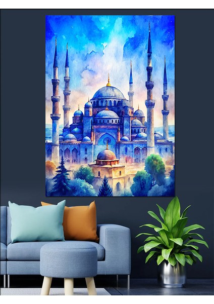 Akşam Karanlığında Ayasofya Camii Dekoratif Kanvas - Mdf Ahşap Tablo