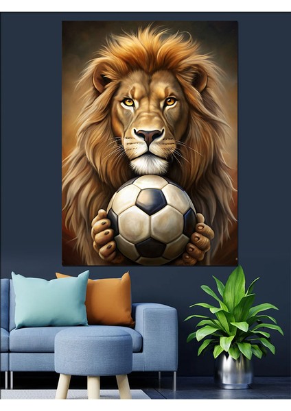 Aslan ve Futbol Dekoratif Kanvas - Mdf Ahşap Tablo