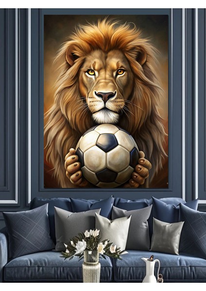 Aslan ve Futbol Dekoratif Kanvas - Mdf Ahşap Tablo