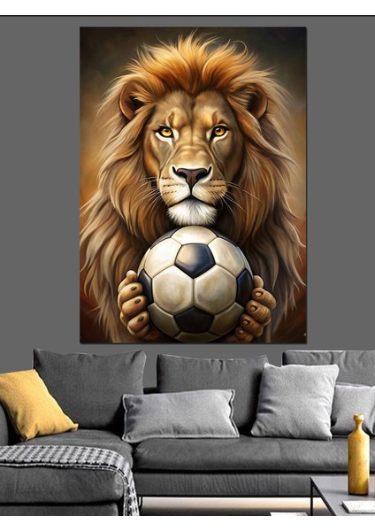 Aslan ve Futbol Dekoratif Kanvas - Mdf Ahşap Tablo
