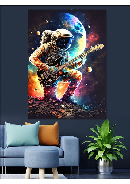 Uzayda Gitar Çalan Astronot Dekoratif Kanvas - Mdf Ahşap Tablo fiyatları