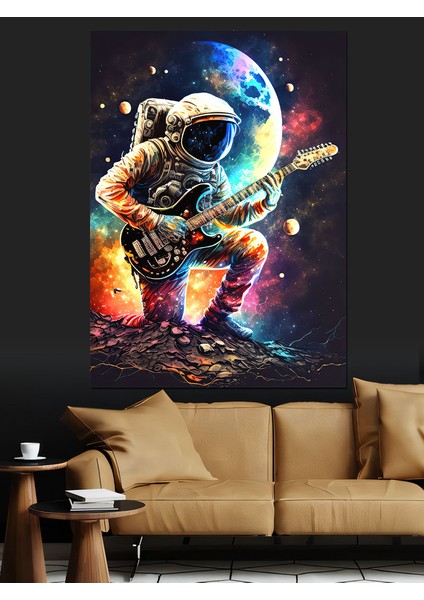 Uzayda Gitar Çalan Astronot Dekoratif Kanvas - Mdf Ahşap Tablo modelleri