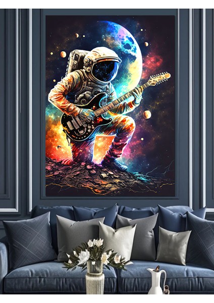 Uzayda Gitar Çalan Astronot Dekoratif Kanvas - Mdf Ahşap Tablo fırsatları