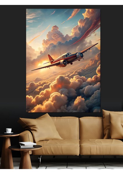 Bulutların Üstündeki Uçak Dekoratif Kanvas - Mdf Ahşap Tablo