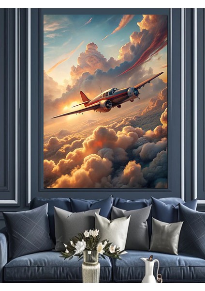 Bulutların Üstündeki Uçak Dekoratif Kanvas - Mdf Ahşap Tablo fiyatları