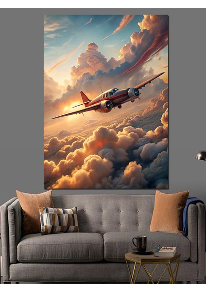 Bulutların Üstündeki Uçak Dekoratif Kanvas - Mdf Ahşap Tablo fırsatları