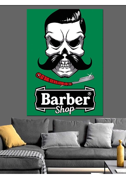 Berber Dükkanı Dekoratif Kanvas - Mdf Ahşap Tablo