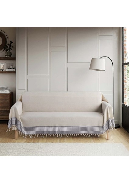 Natural Buldan Işi Kolları Örten Kanepe Çekyat Koltuk Örtüsü 180X300 Büyük Boy Pamuk Dokuma-Kremgri