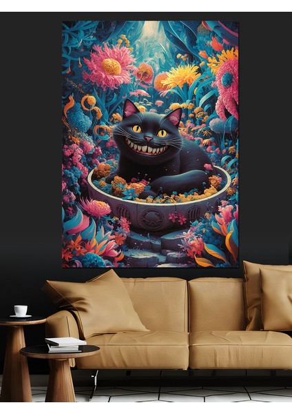 Sen Siyah Kedi ve Çiçekler Dekoratif Kanvas - Mdf Ahşap Tablo fiyatları