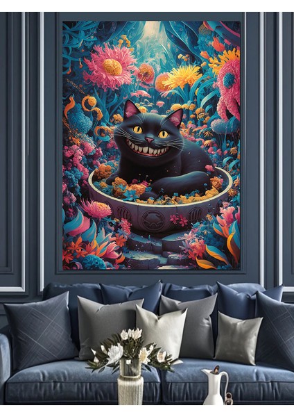 Sen Siyah Kedi ve Çiçekler Dekoratif Kanvas - Mdf Ahşap Tablo modelleri