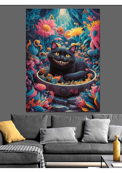 Sen Siyah Kedi ve Çiçekler Dekoratif Kanvas - Mdf Ahşap Tablo fırsatları