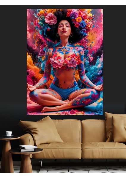 Dövmeli ve Çiçekli Kadın Dekoratif Kanvas - Mdf Ahşap Tablo fiyatları