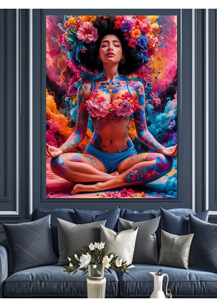 Dövmeli ve Çiçekli Kadın Dekoratif Kanvas - Mdf Ahşap Tablo modelleri