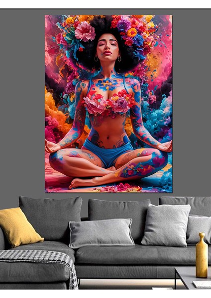 Dövmeli ve Çiçekli Kadın Dekoratif Kanvas - Mdf Ahşap Tablo fırsatları