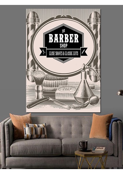 Berber Dükkanı Temalı Dekoratif Kanvas - Mdf Ahşap Tablo fiyatları