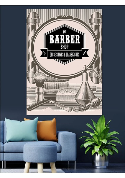 Berber Dükkanı Temalı Dekoratif Kanvas - Mdf Ahşap Tablo modelleri