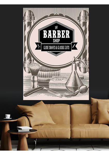 Berber Dükkanı Temalı Dekoratif Kanvas - Mdf Ahşap Tablo fırsatları