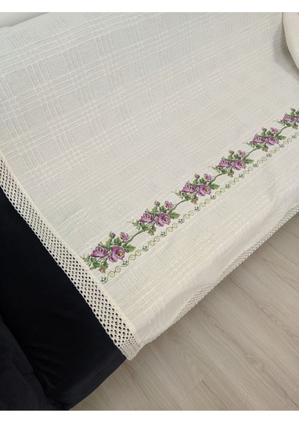 350 cm Kanaviçeli Çekyat Koltuk Örtüsü Mor Kanaviçe Işlemeli Kaneviçeli Buldan Işi Kanepe Örtü fiyatları
