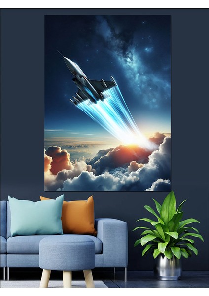 Bulutların Üstündeki Jet Dekoratif Kanvas - Mdf Ahşap Tablo