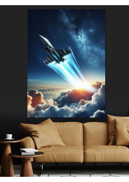 Bulutların Üstündeki Jet Dekoratif Kanvas - Mdf Ahşap Tablo fiyatları