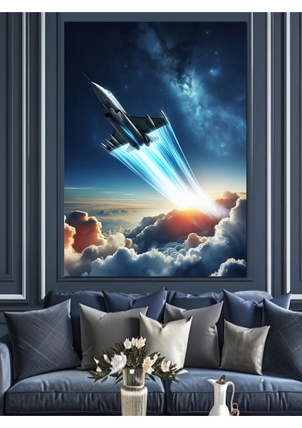 Bulutların Üstündeki Jet Dekoratif Kanvas - Mdf Ahşap Tablo modelleri